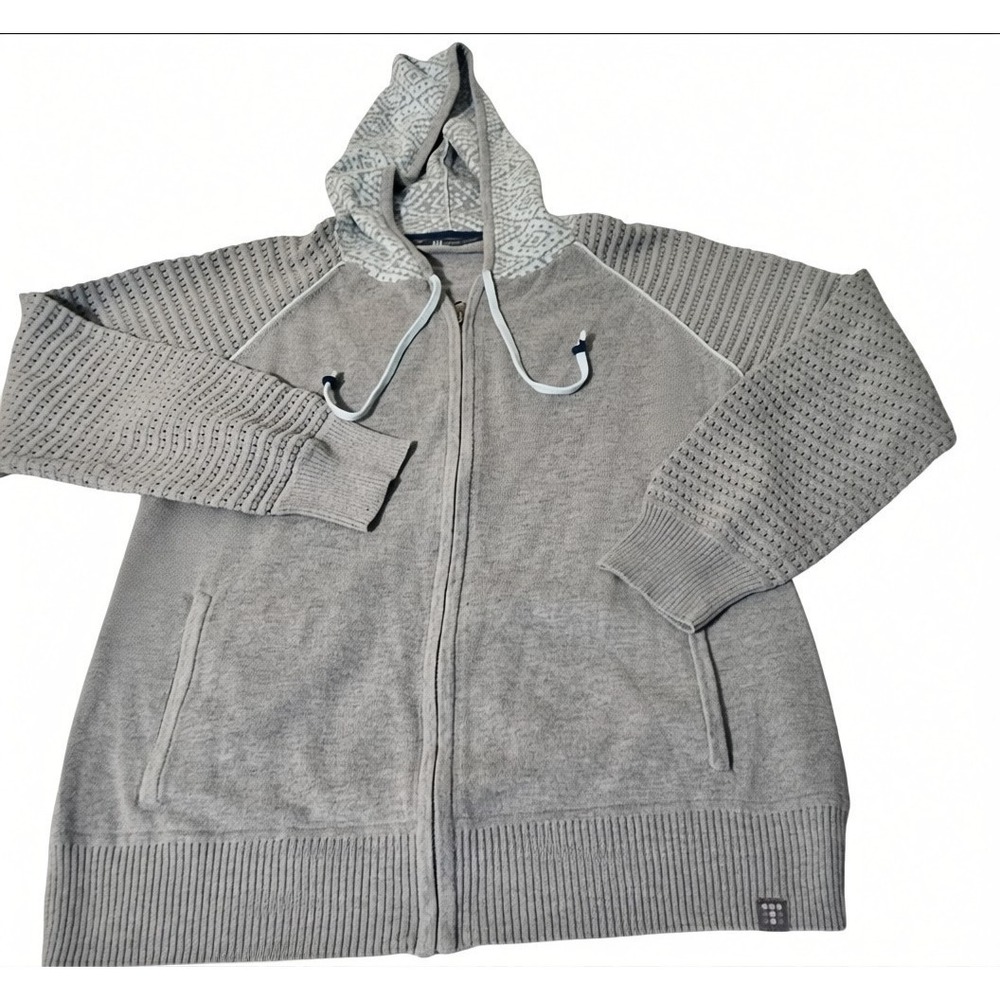 Title Nine Womens Gray Knit Full Zip Hoodie Sweater Jacket XL Athleisure